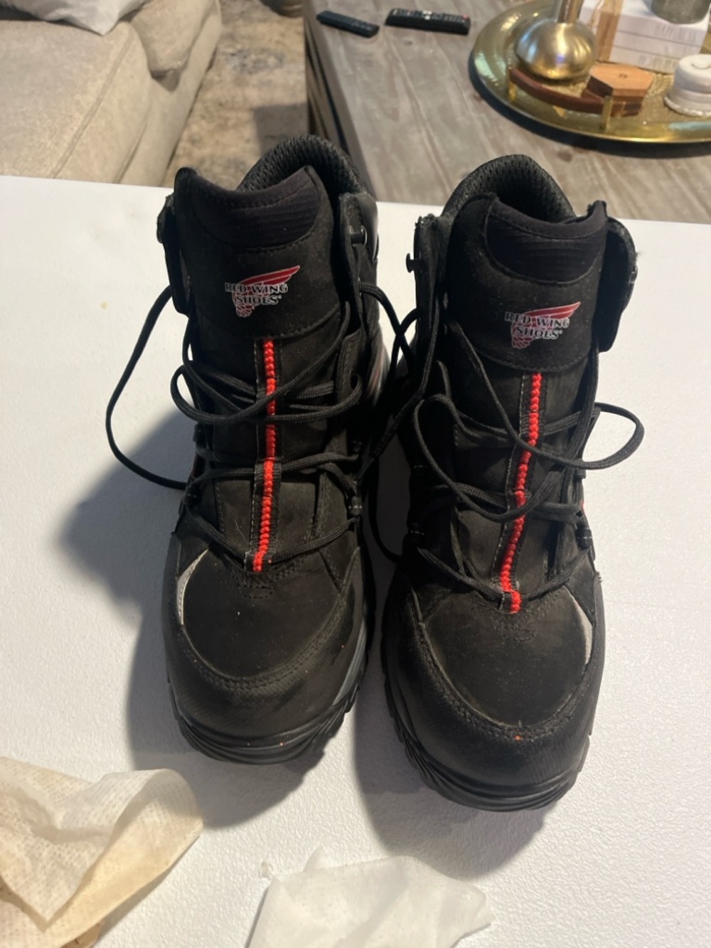 Red Wing Shoes Black Work Boots with Red Trim size 11 1/2